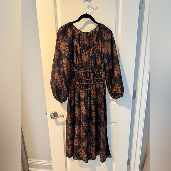 Rebecca Taylor Arden Fern Silk Midi Dress Black/Copper Colored print | XS - Picture 3 of 8